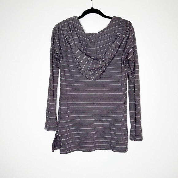 Standard James Perse Striped Tunic Pullover Hoodie Cotton Womens Gray Size 2 M - Picture 2 of 4